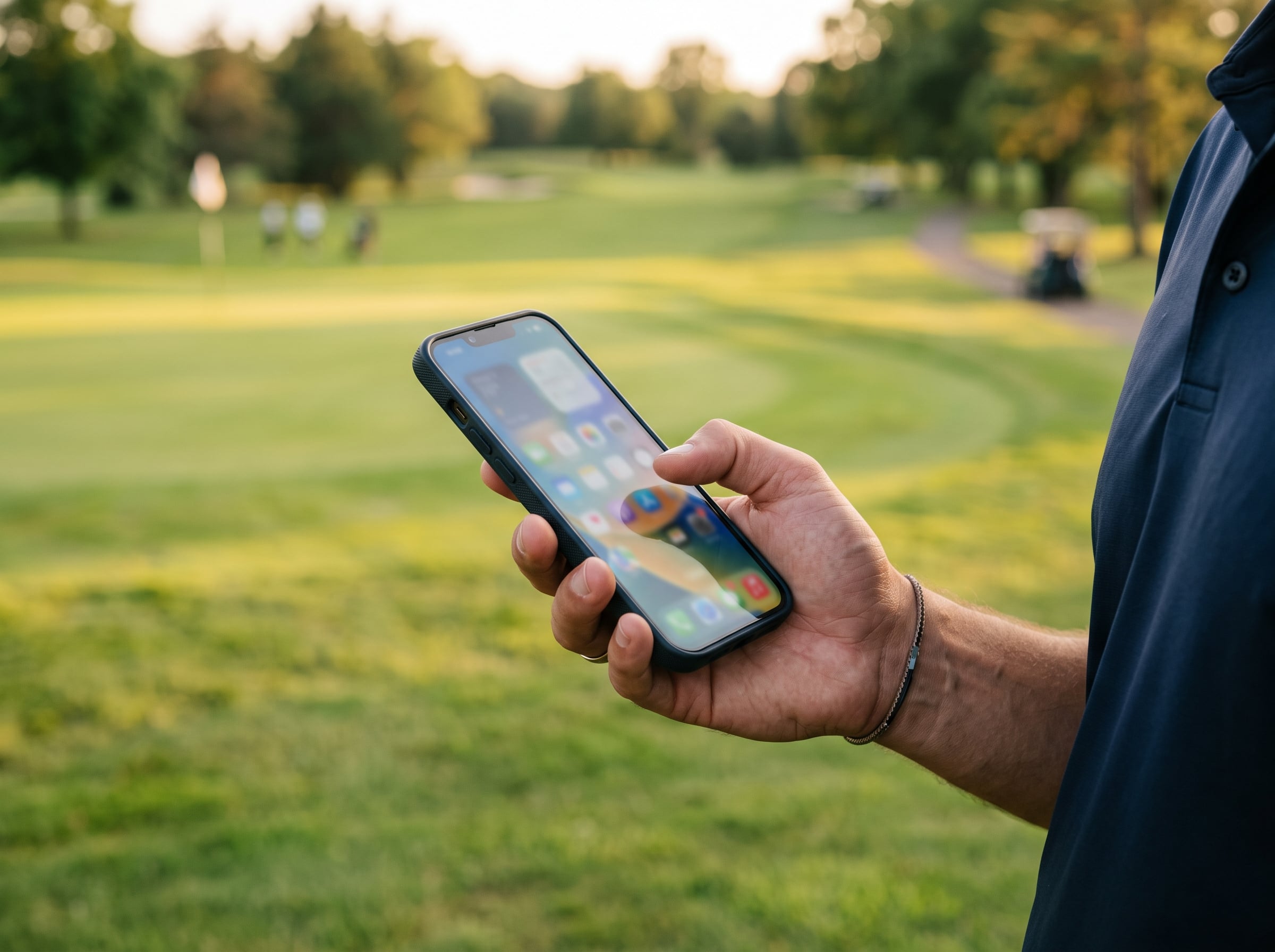 Member using the club app on the course